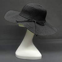 Wide Brim Hat - Straw Hat- Paper Straw Hat w/ Lace Band - Black - HT-ST1160BK